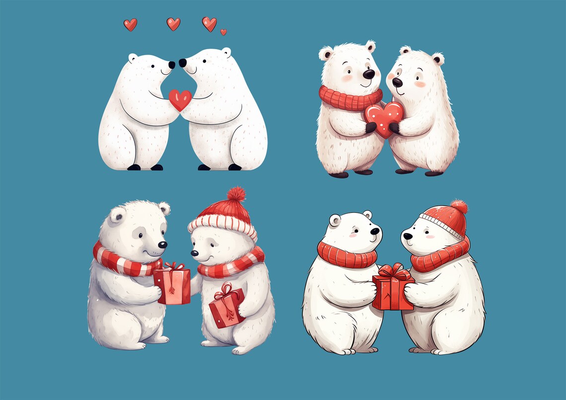 Polar Bear Couple Drawing in the Concept of Christmas and New Year ...