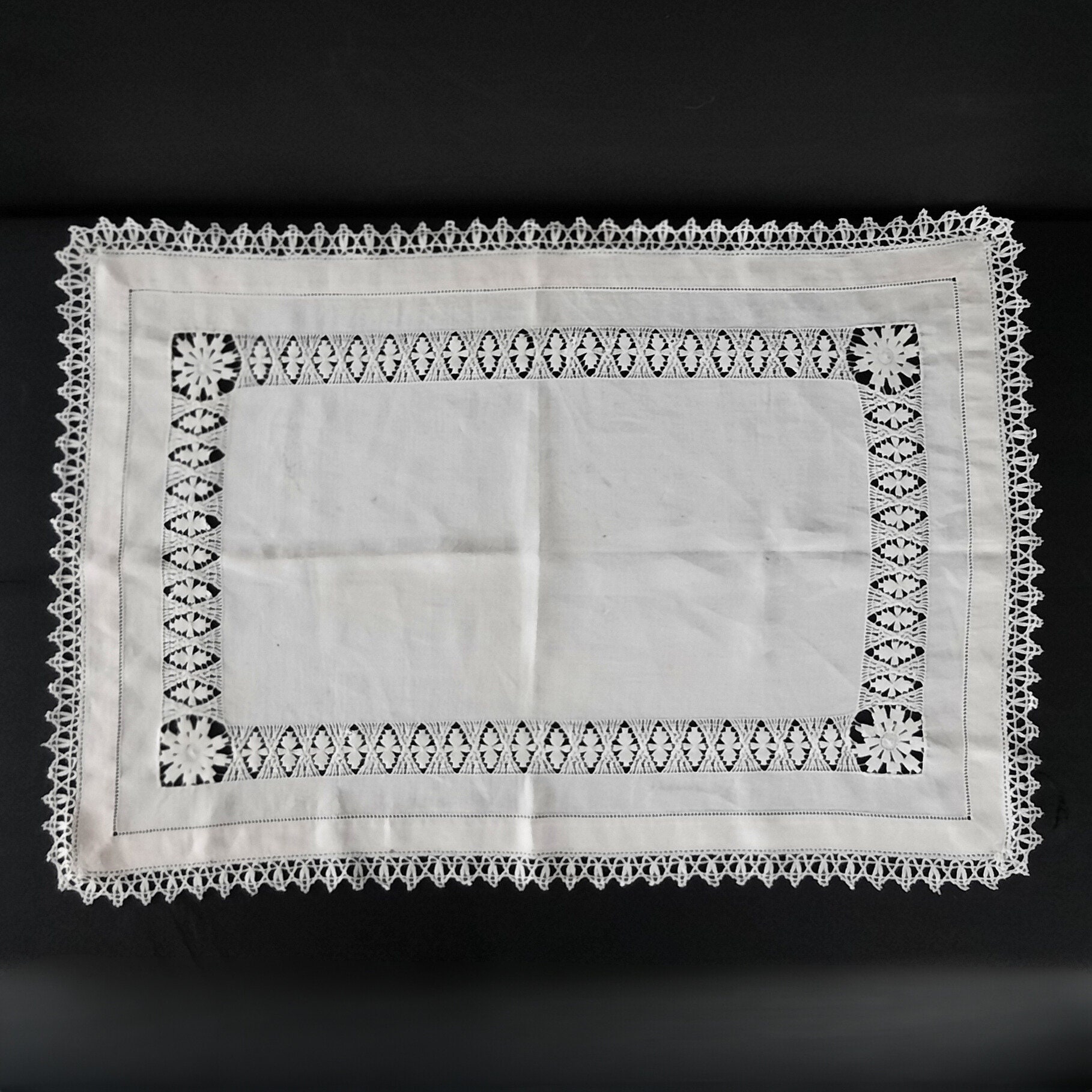 Lace Rectangular Doiley Vintage Lace Altar Doily, Large Rectangular Handcrafted Linen and Lace ...