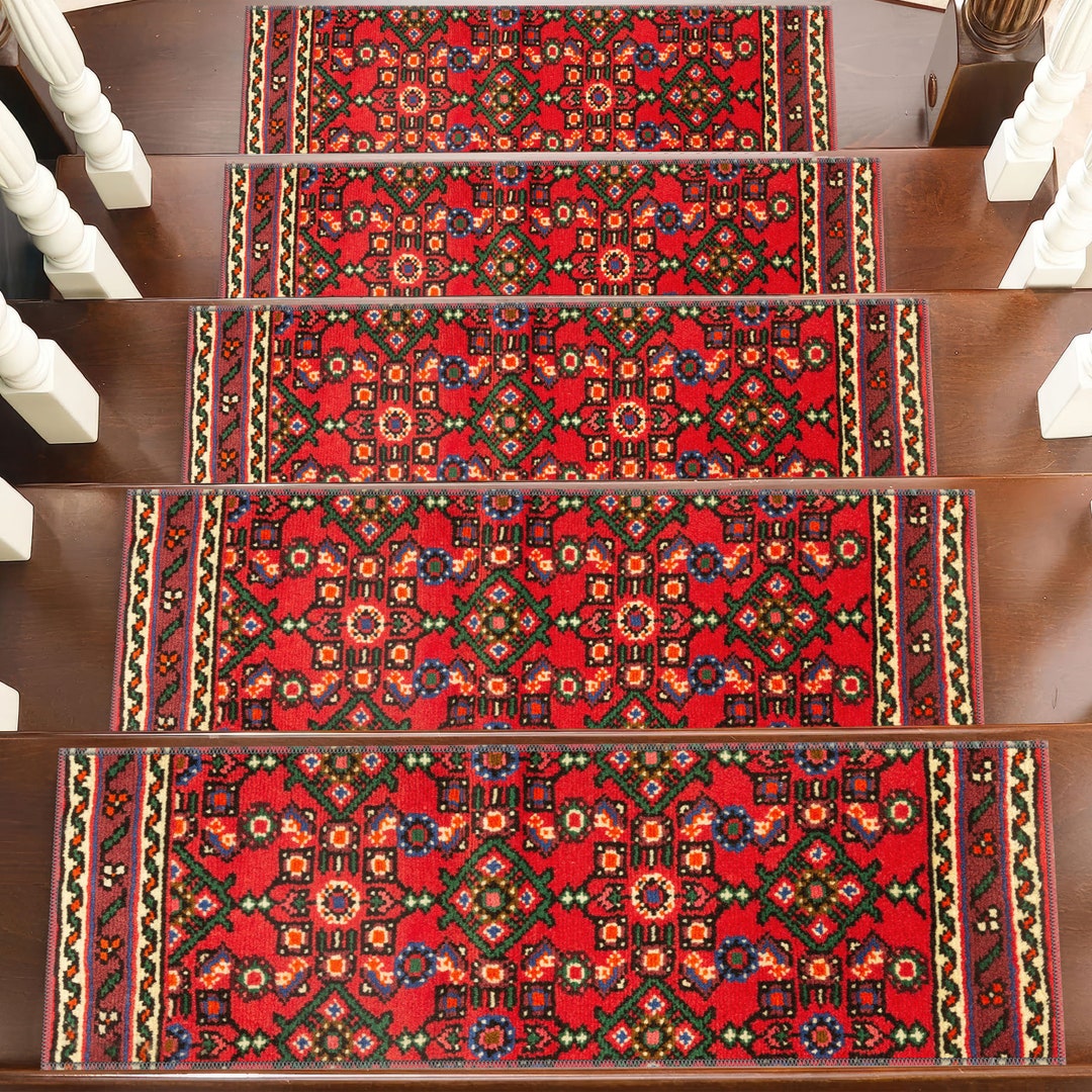 Oriental Stair Treads Rug Vintage Stair Rug Nonslip Step Etsy