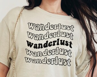 Camiseta con el eslogan "Wanderlust" de Retro Wave: Camiseta de algodón suave para festivales