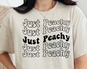 Camiseta retro wave con el eslogan "Just Peachy": camiseta de algodón suave para festivales