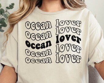 Camiseta gráfica de olas retro "Ocean Lover" - Camiseta de algodón estilo vintage