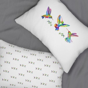 Spun Polyester Lumbar Hummingbird Pillow, Whimsical Hummingbird Lumbar Pillow - Double-Sided Design, Cute long Hummingbird Christmas Gift