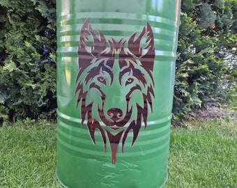 Feuertonne Wolf , Feuerstelle Feuerkorb Geschenk Geburtstag Hochzeit Verlobung Muttertag Vatertag Present Unikat Fass