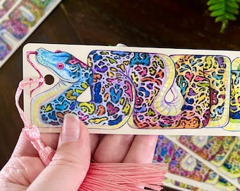 Rainbow Leopard Ball Python Bookmark | Watercolor Snake, Tassel