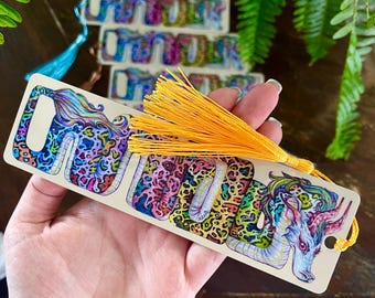 Rainbow Leopard Dragon Bookmark | 90s Retro Art with Tassel
