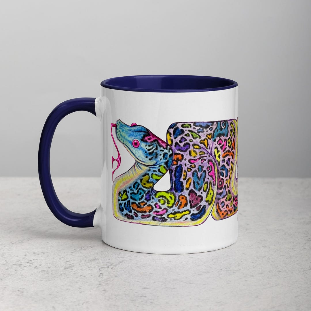 Rainbow Leopard Ball Python Mug | Colorful Snake Art Drinkware - Etsy