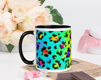 Rainbow Leopard Print Mug | Colorful Drinkware, Animal Lover Gift