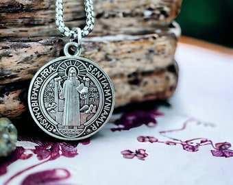 Unique Saint Benedict Medal Necklace - Spiritual San Benito Amulet, Artisanal Alloy Choker, Creative Religious Gift, Jesus Christ