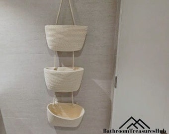 Cotton Storage Basket, Bathroom Storage, Woven Basket, Wall Hanging Hamper, Rope Hamper, Rope organizer, Cosmetic Organizer