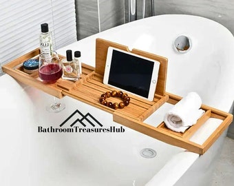 Bath Tub Caddy, Bed Try, Caddy, Bamboo, Expandable, Ipad, Bath Tub, Bathroom Accessories, Laptop Stand, Book Stand, Wine Rack, Bed Table