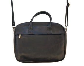 Handmade Moroccan Leather Briefcase: Black Laptop Bag, Crossbody Messenger