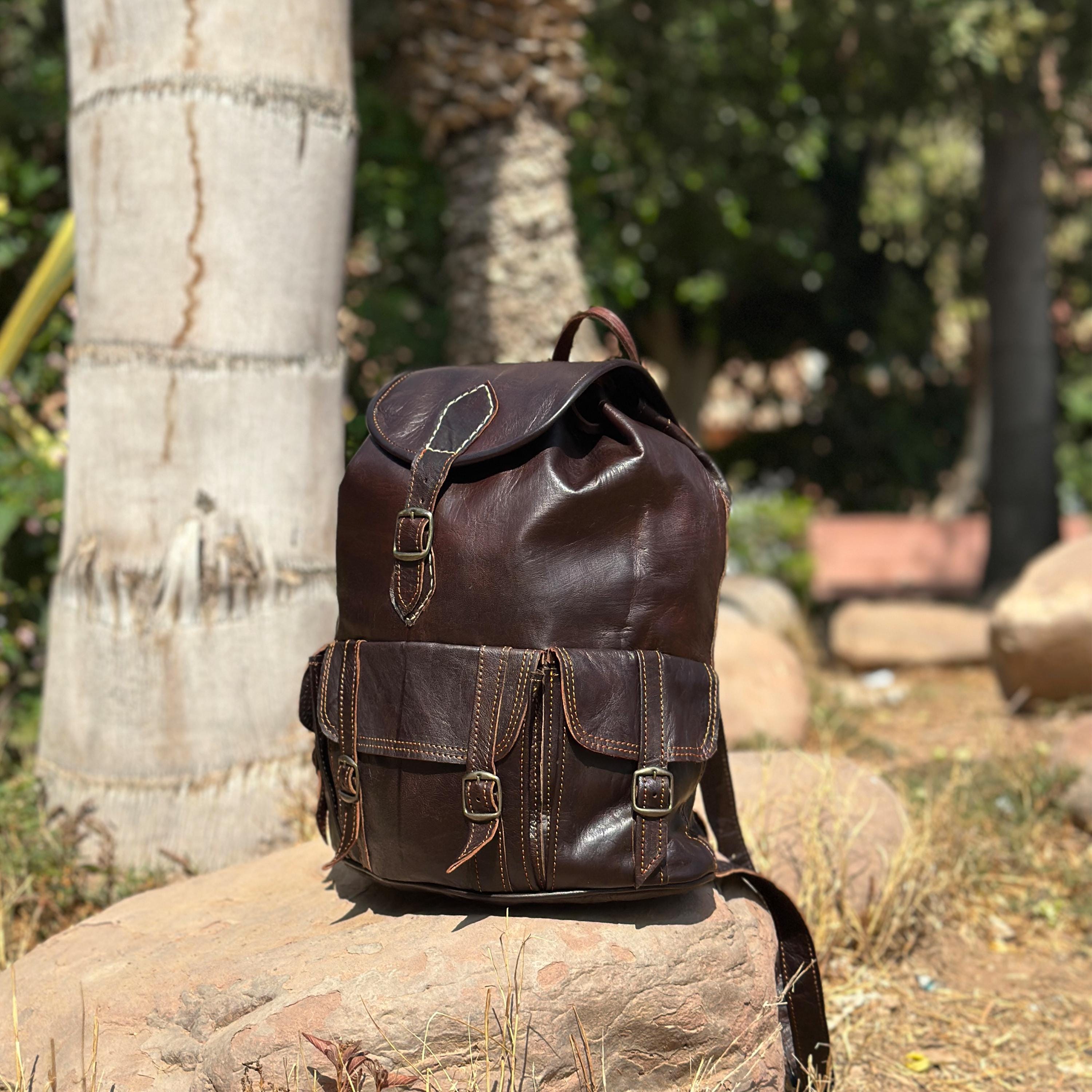 Handmade Full Grain Brown Leather Backpack, Moroccan Rucksack, Unisex ...