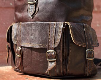 Handmade Full Grain Brown Leather Backpack, Moroccan  display picture 1