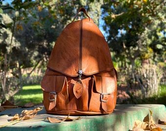 Handmade Full Grain Leather Backpack, Women's Rucksack, Moroccan Brown Bag