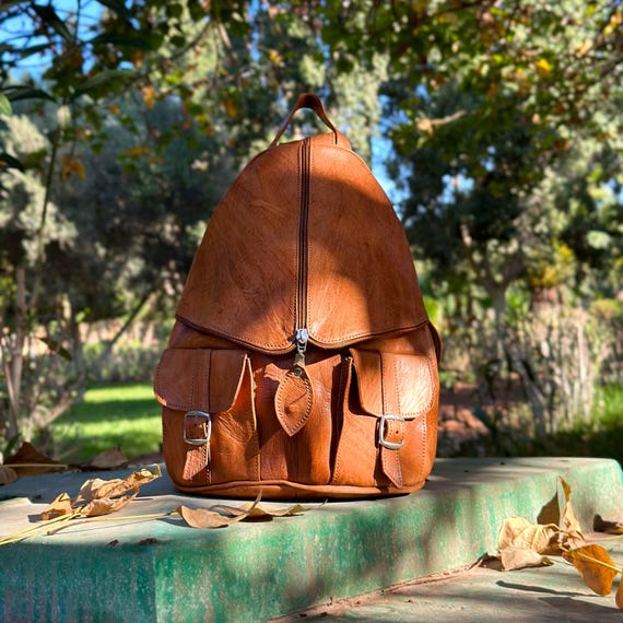 Handmade Full Grain Leather Backpack, Women's Rucksack, Moroccan Brown Bag