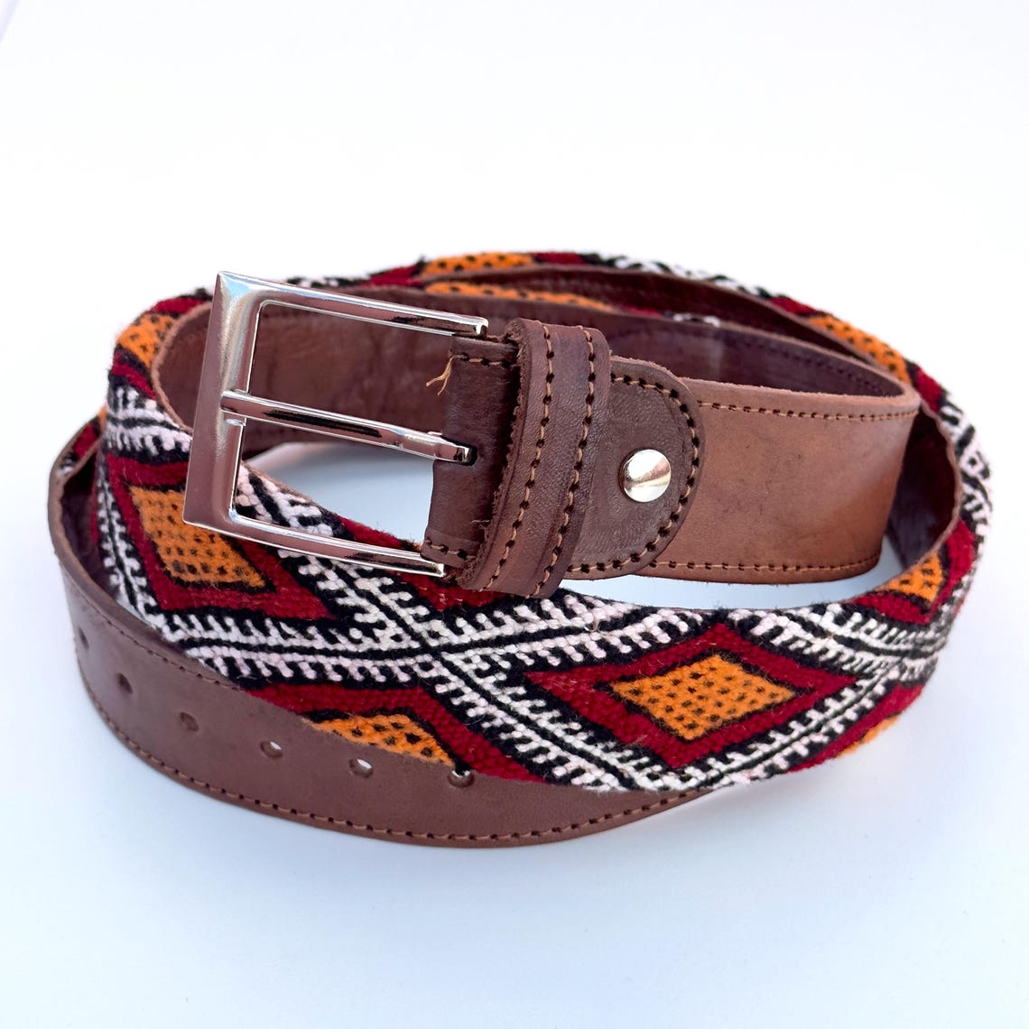 Handmade Rug Belt, Brown Leather Moroccan Rug Design Belt, Colored Rug ...