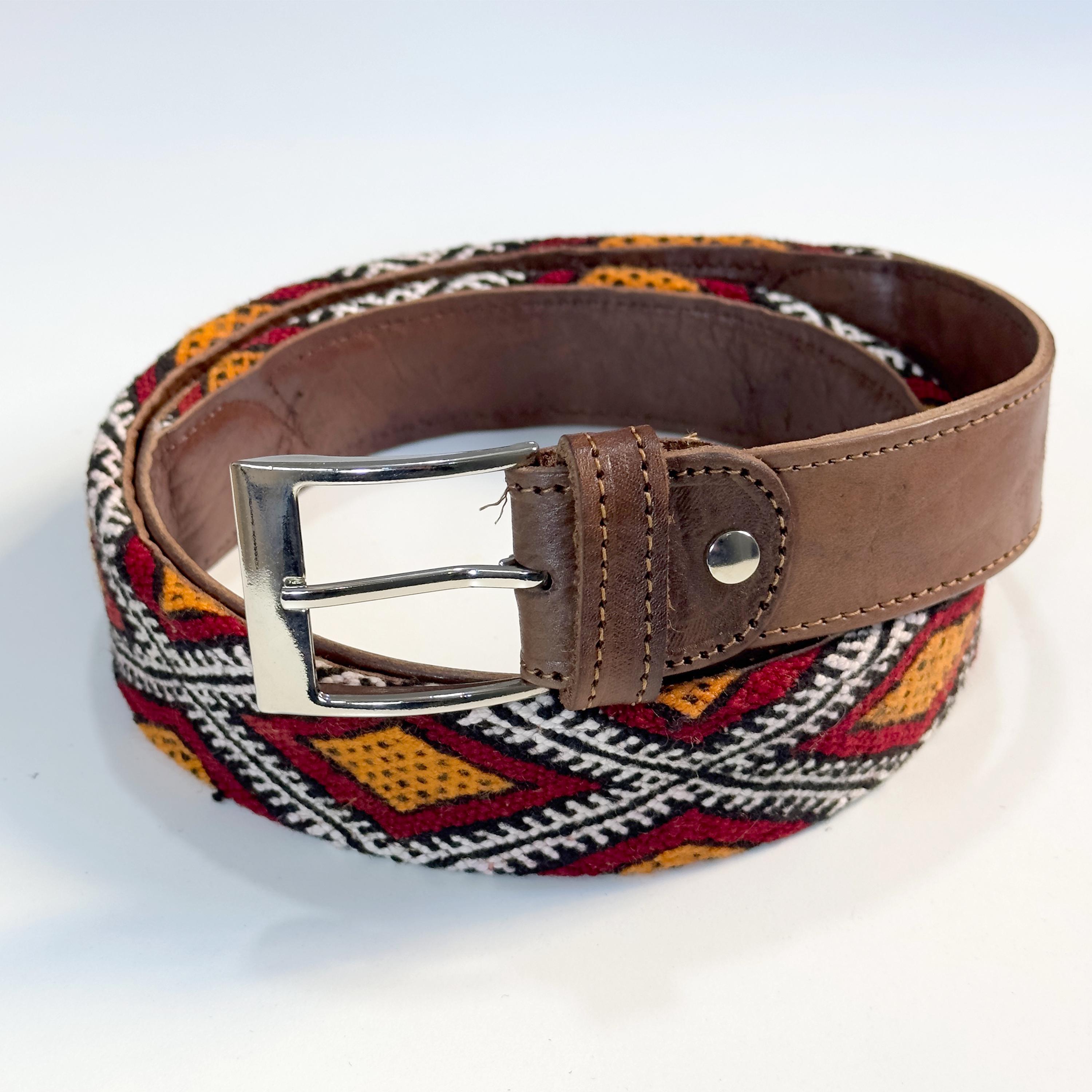 Handmade Rug Belt, Brown Leather Moroccan Rug Design Belt, Colored Rug ...