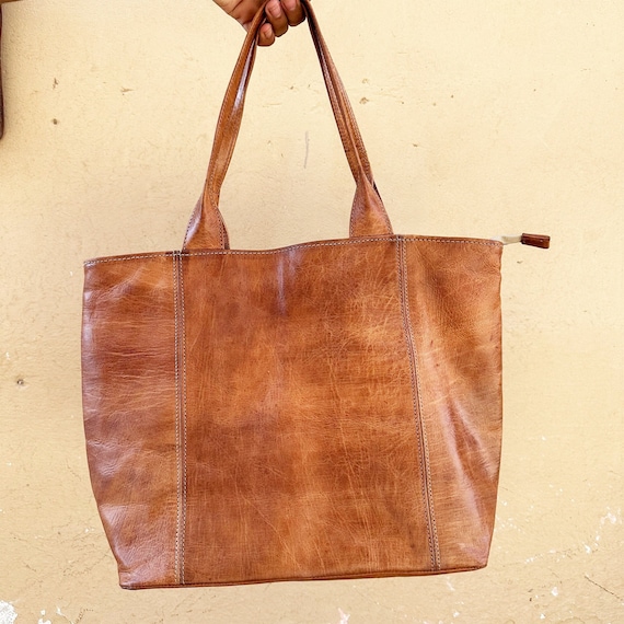 バッグ vintage leather hand bag Handmade Brown Leather Shoulder Bag, Full Grain Moroccan Leather