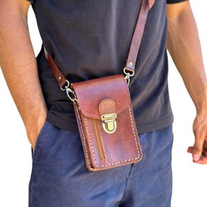 Leather Cell Phone Bag, Crossbody Phone Leather Bag, Personalized Phone Purse, Leather Mini Purse Bag, Handmade Leather Bag, Gift for Her