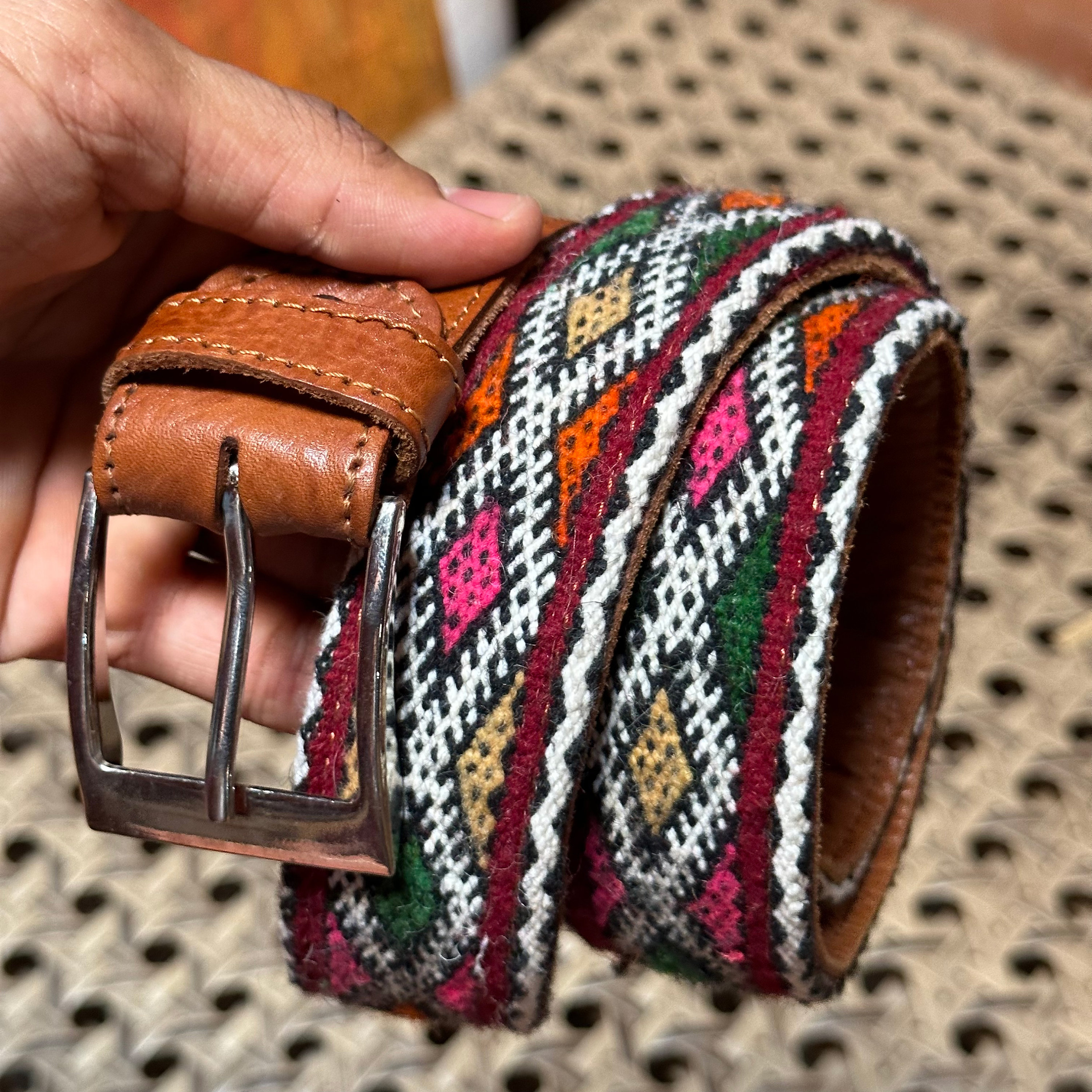 Vintage Handmade Moroccan Braided Leather Belt in Camel, 39\