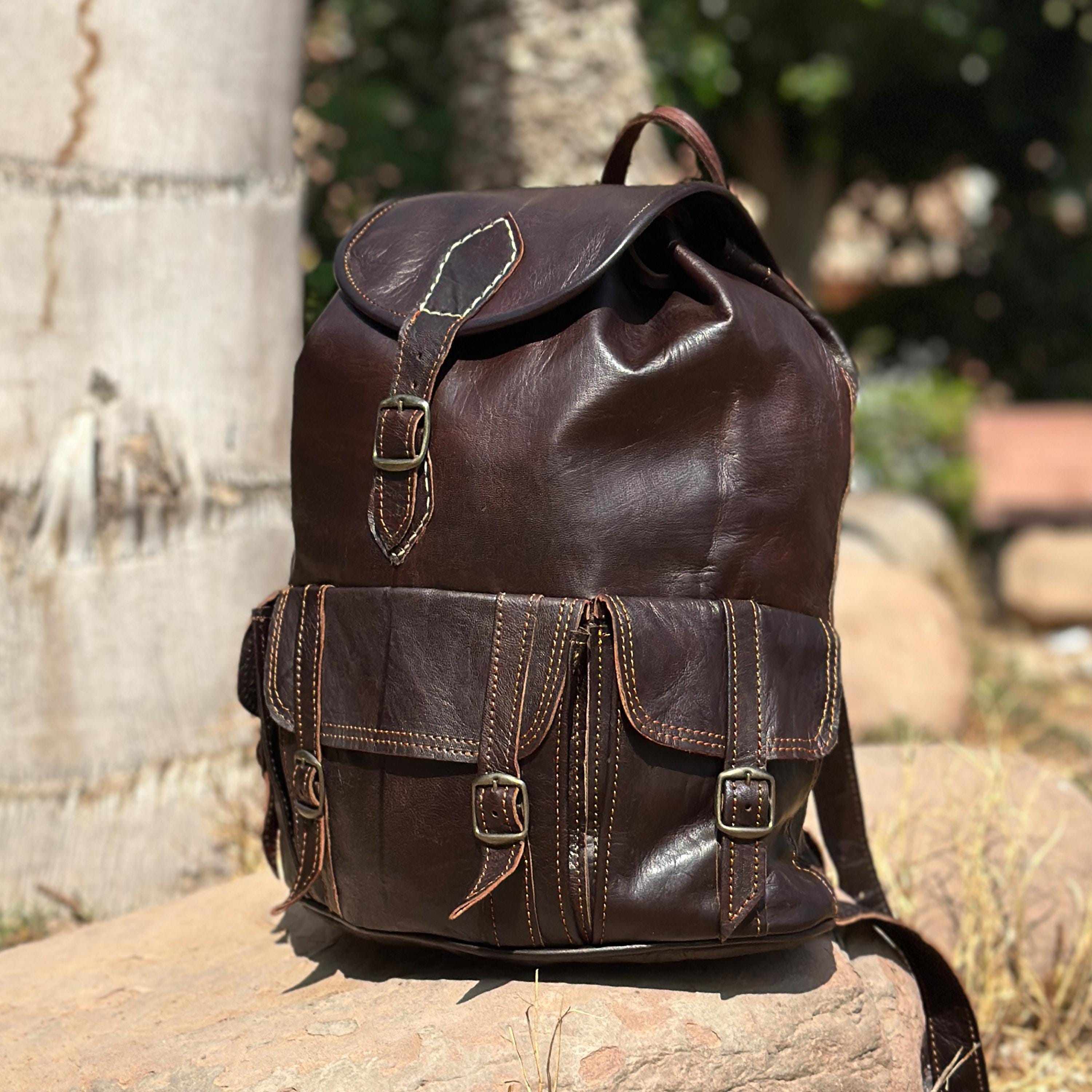 ハンドメイド ブラウンレザー フラップバックパック ハンドメイドの