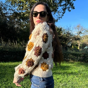 Crochet Handmade Cardigan, Crochet Cotton Cardigan, Beige Cardigan, Handmade Cardigan, Cropped Cardigan,Winter Cardigan,Womens Cardigan