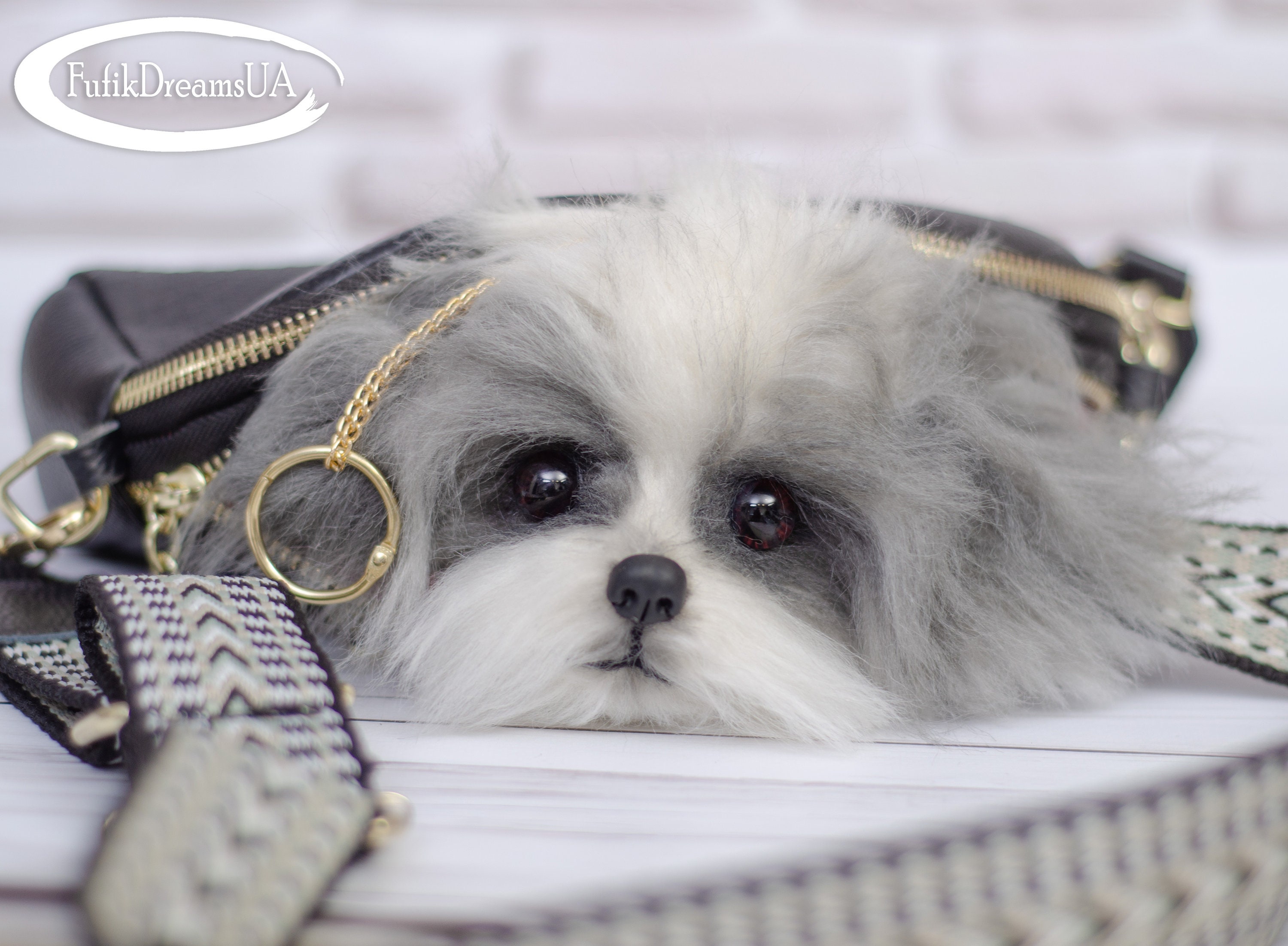 Puppy Shih Tzu Faux Fur Ball, Decor for Children's Room, Keychain