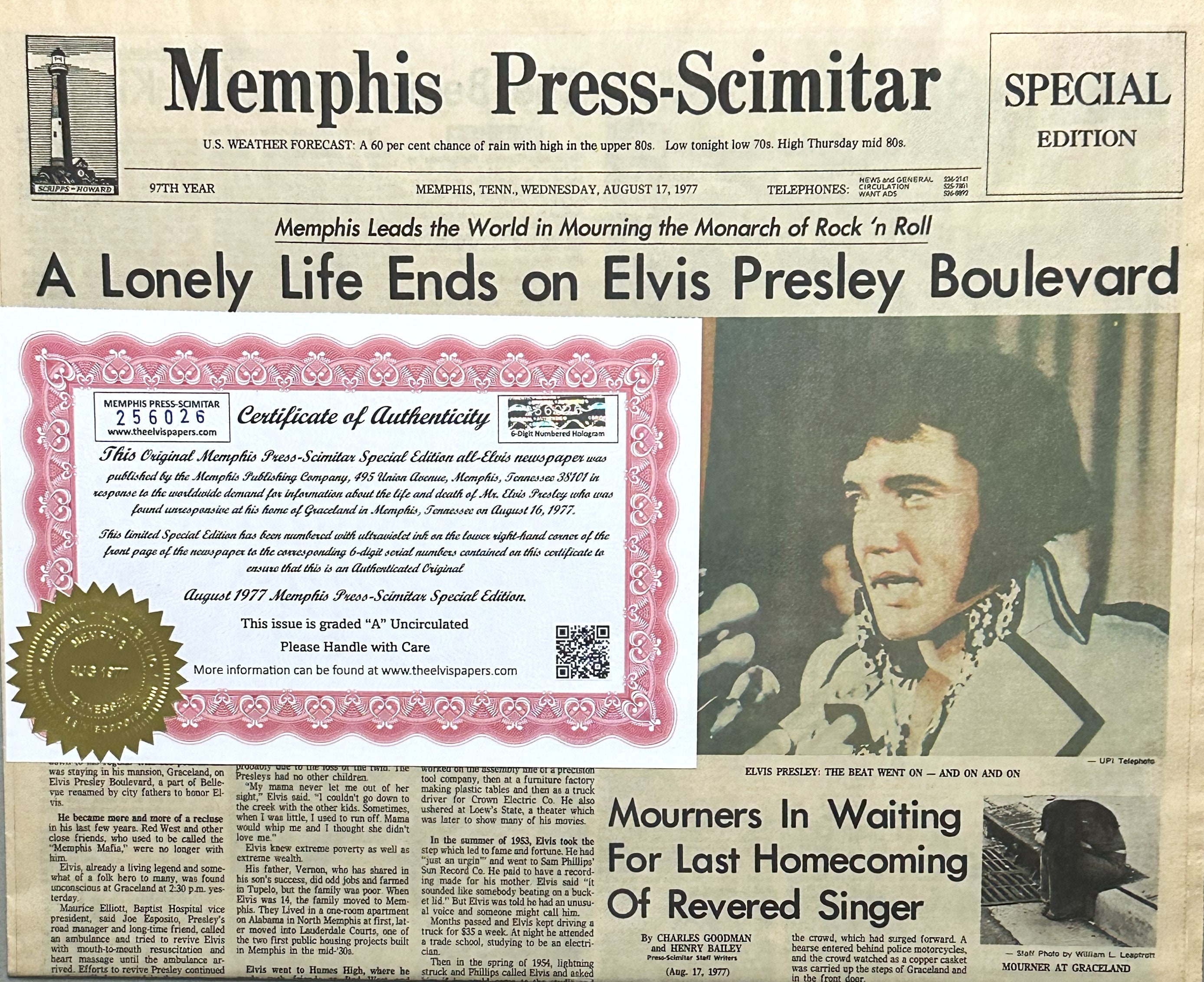 Rare 1977 Elvis Presley Death Memphis Newspaper Special All
