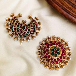 Kemp Chandra Surya Jada billa/ bharathanatyam jada billa/Indian hair accessory/Hair clip/south indian hair jewelry/hair juda jewelry
