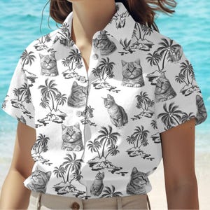 Cat And Coconut Button Shirt, Cute Cute Hawaiian Shirt, Aloha Vibes Shirt, Funny Animal Shirt, Family Vacation Shirt, Pet Lovers Gift