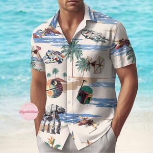 Star Wars Button Shirt, Mandalorian Hawaiian Shirt, Spaceship Vacation Shirt, Magic Kingdom Shirt, Family Vacation Shirt, Disney Gift