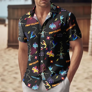 Disney A Goofy Movie Powerline Button Shirt, Men Shorts, Max Goofy Roxanne Powerline Hawaiian Shirt, Disney World Shirt, Goofy Shirt