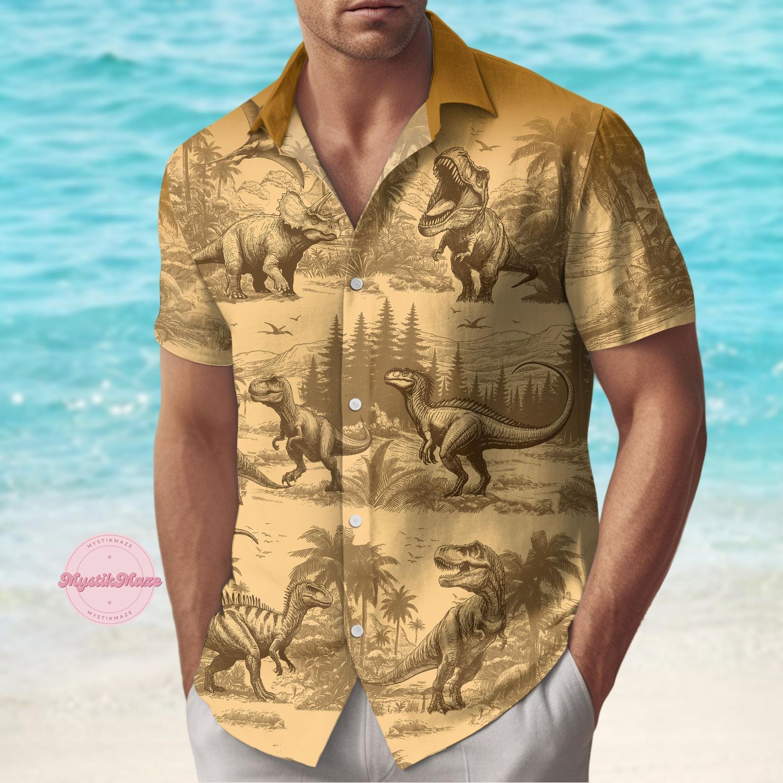 Dinosaur Button Shirt, Retro Natural Hawaiian Shirt, Paleontology Shirt, Dinosaur Species Shirt, Family Vacation Shirt, Gift For Him