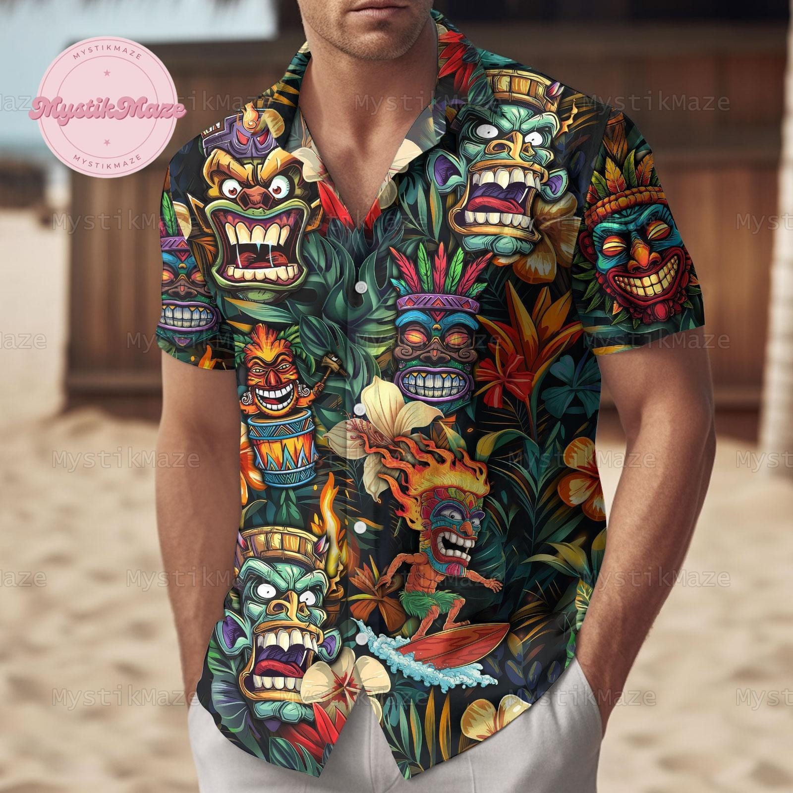 Tiki Button Shirt, Tiki Hawaiian Shirt, Tiki Lovers Summer Shirt, 3D Hawaii Aloha  Shirt, Summer Party Gift, Tropical Tiki Beach Shirt - Etsy