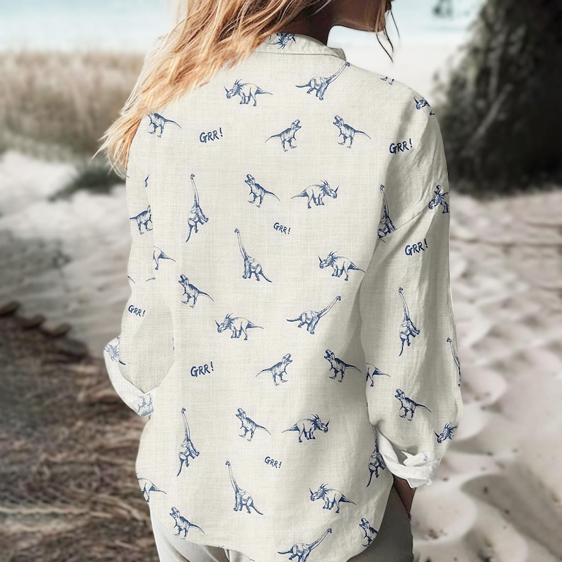 Vintage Dinosaurs Blouse Shirt, Dinosaur Lover Shirt, Funny Dinosaur Shirt, Retro Long Sleeve Shirt, Family Vacation Shirt, Gift For Her