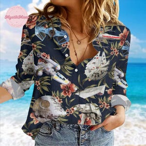 Star War Blouse Shirt, Star War Blouse Button Shirt, Star War Women Blouses, Blouse Blouse, Blouses Tops Women, Star War Fan Gift Shirt