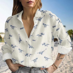 Vintage Dinosaurs Blouse Shirt, Dinosaur Lover Shirt, Funny Dinosaur Shirt, Retro Long Sleeve Shirt, Family Vacation Shirt, Gift For Her