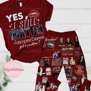 Vampire Diaries Pajamas Set, Vampire Diaries Pajamas Family, Vampire Diaries Holiday Pajamas, Vampire Diaries Midnight Shirt