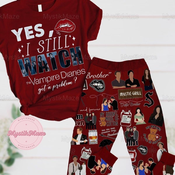 Conjunto de pijamas de Vampire Diaries, familia de pijamas de Vampire Diaries, pijamas de vacaciones de Vampire Diaries, camisa de medianoche de Vampire Diaries