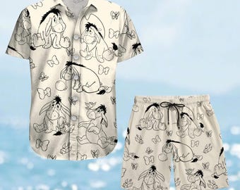Camisa con botones de Eeyore, camisa de Winnie The Pooh, pantalones cortos de la familia Disney Hawaii, camisa de Magic Kingdom, linda camisa de verano con burro, regalo para un fan