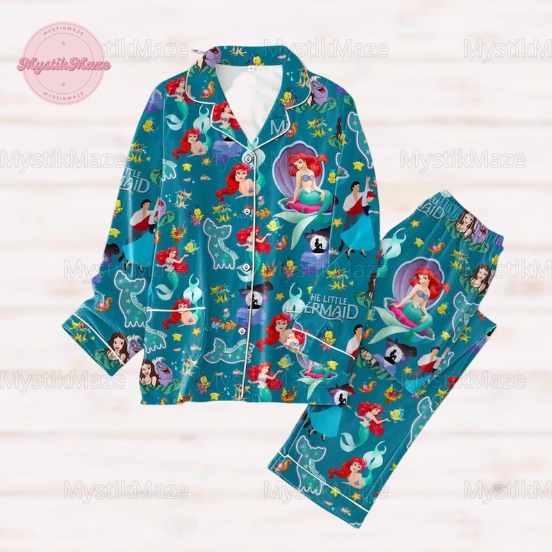 Halloween Ariel Pajamas Set, The Little Mermaid Womens Pajamas, Magic Kingdom Shirt, Disneyland Girls Trip, Disney Princess Fan Gift
