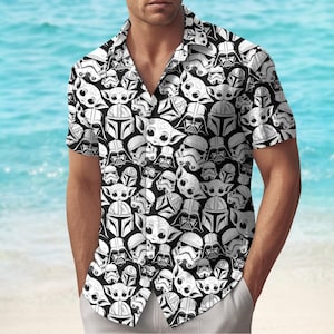 Mandalorian And Grogu Button Shirt, Star Wars Hawaiian Shirt, Disney Trip Shirt, Magic Kingdom Shirt, Vacation Shirt, Gift For Fan