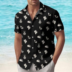 Cactus Avocado Taco Button Shirt, Foodie Lovers Aloha Shirt, Family Summer Vacation Shirt, Funny Party Beach Shirt, Gift For Friends