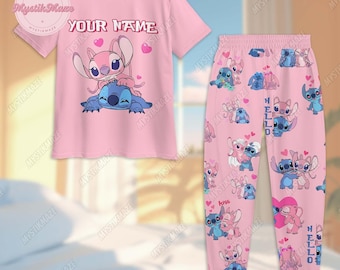Personalized Stitch Angel Pajamas Set, Lilo Stitch Holiday Pajamas, Disney Stitch Womens Pajamas, Angel Stitch Pajamas Family