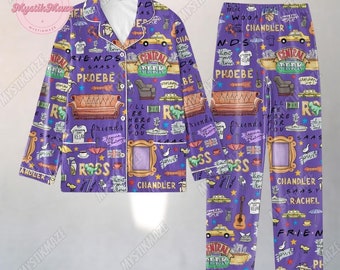 Conjunto de pijamas de amigos, pijamas navideños de películas de amigos, pijamas de mujer de amigos, conjunto de pijamas de amigos, conjunto de pijamas a juego de amigos