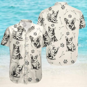 Funny Corgi Button Shirt, Dog Hawaiian Shirt, Cute Animal Shirt, Short Sleeve Shirt, Family Vacation Summer Shirt, Pet Lovers Gift