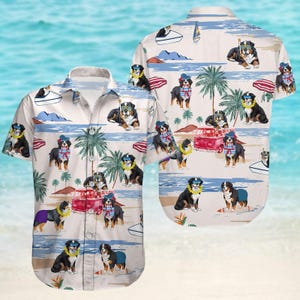 Bernese Mountain Button Shirt, Cute Dog Hawaiian Shirt, Funny Animal Shirt, Pet Lovers Shirt, Family Vacation Shirt, Gift For Friends