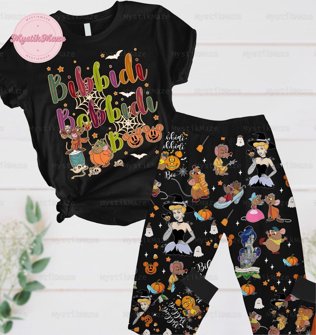 Halloween Cinderella Pajamas Set Bibbidi Bobbidi Boo Tshirt Disney Princess Set of Pajamas Cinderella Holiday Pajamas Disney Gift Etsy