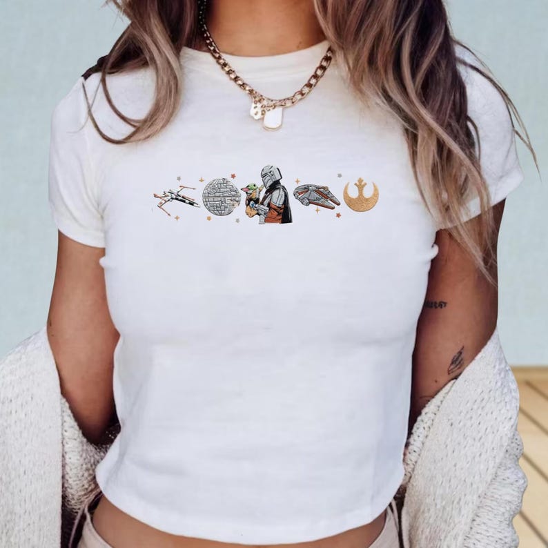 Mandalorian And Grogu Embroidered Baby Tee, Star Wars This Is The Way Women Top, Disneyland Family Trip Shirt, Fathers Day Gift Tee